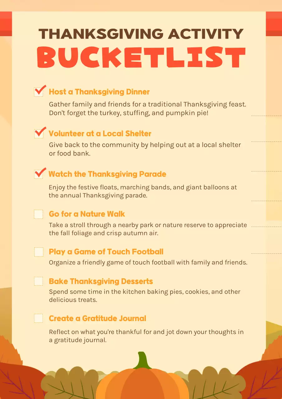 Orange Traditional Thanksgiving Checklist Poster