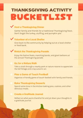 Orange Traditional Thanksgiving Checklist Poster