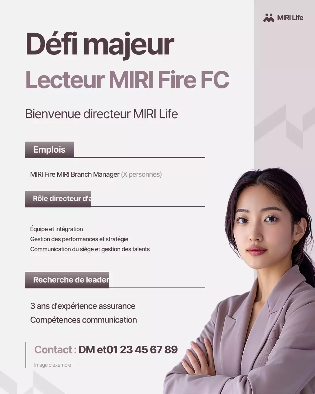 Avis de recrutement de responsable de centre d'assurance moderne en violet