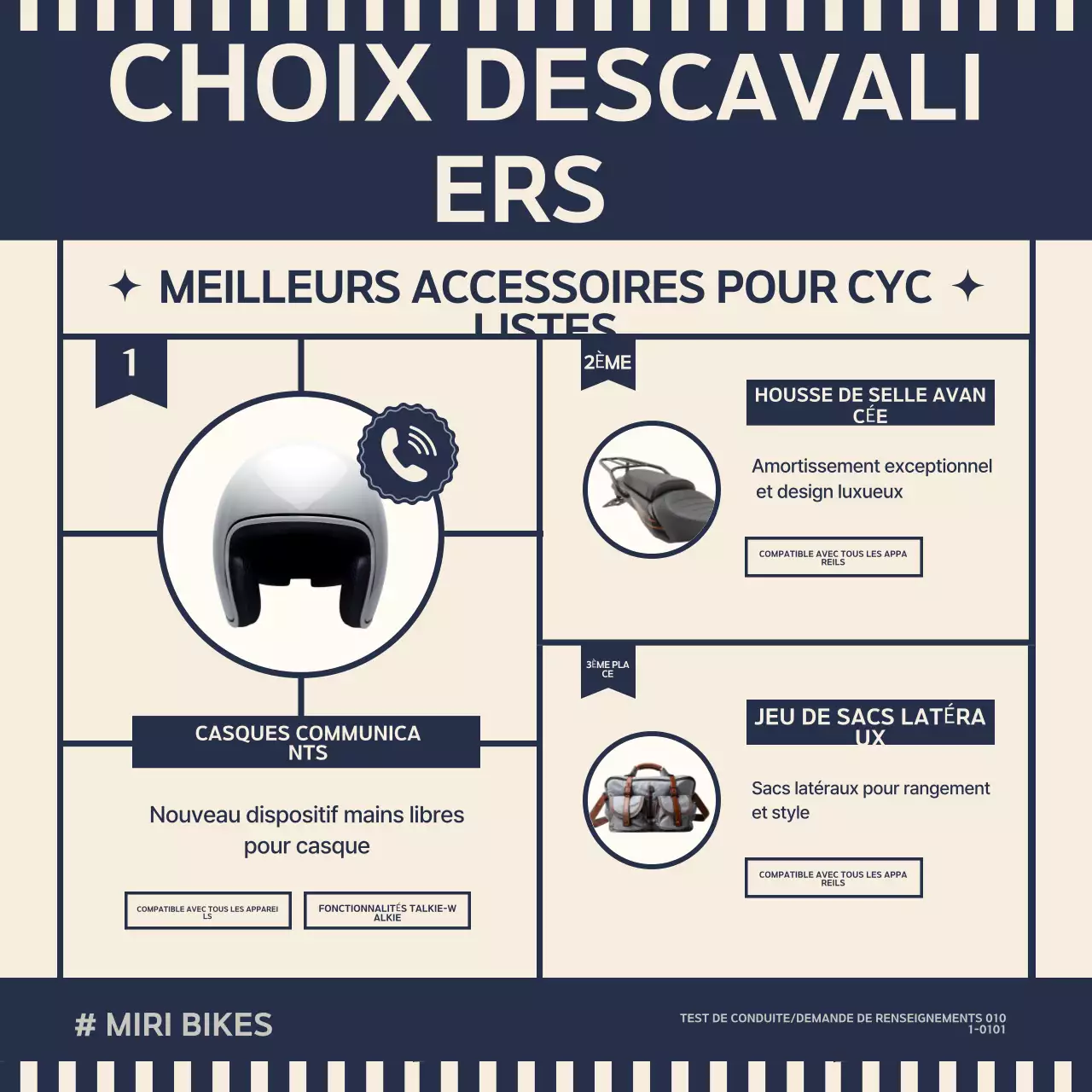 Vente d'accessoires moto rétro en bleu et beige