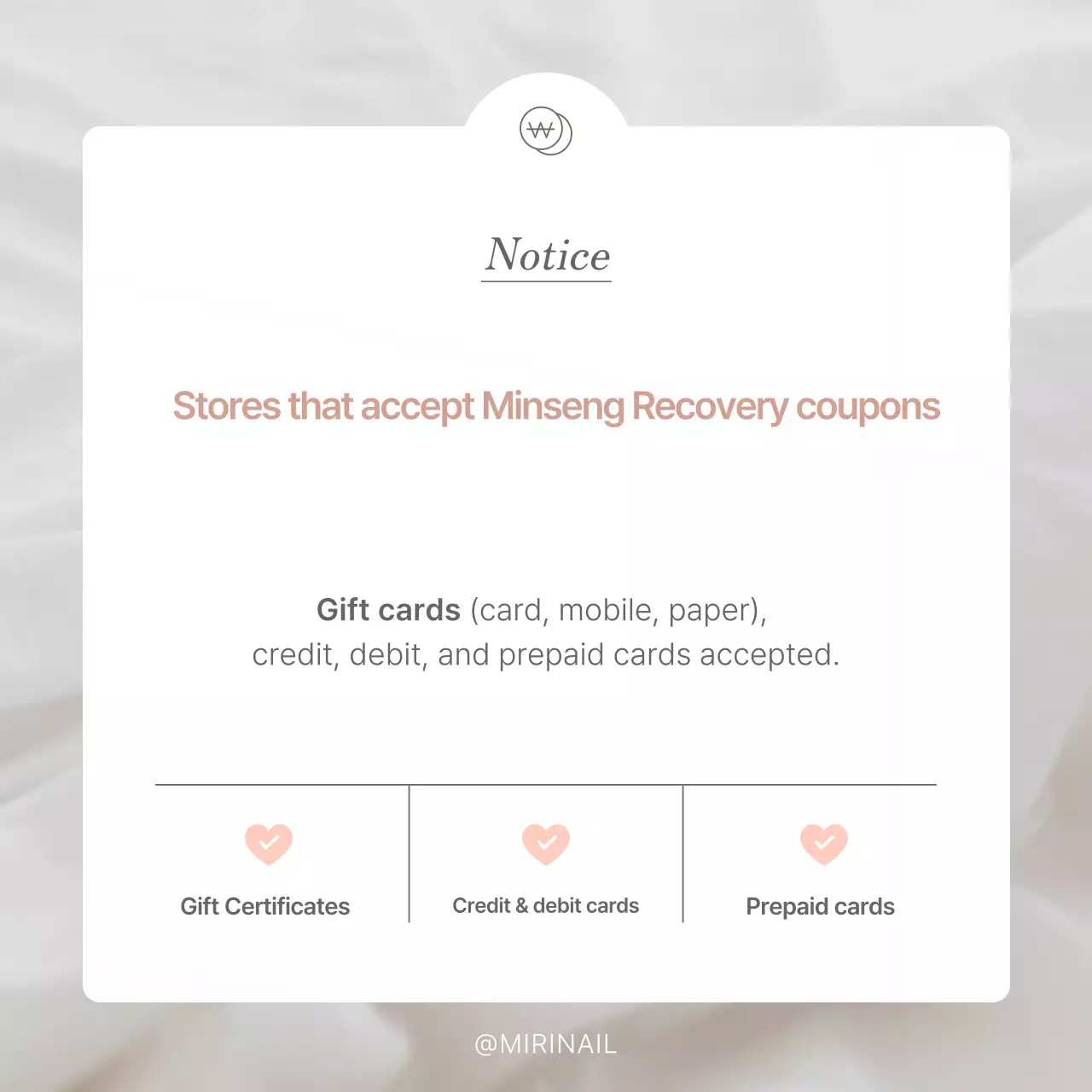 Instructions for using the simple white and pink Minseongheiboksu consumption coupon