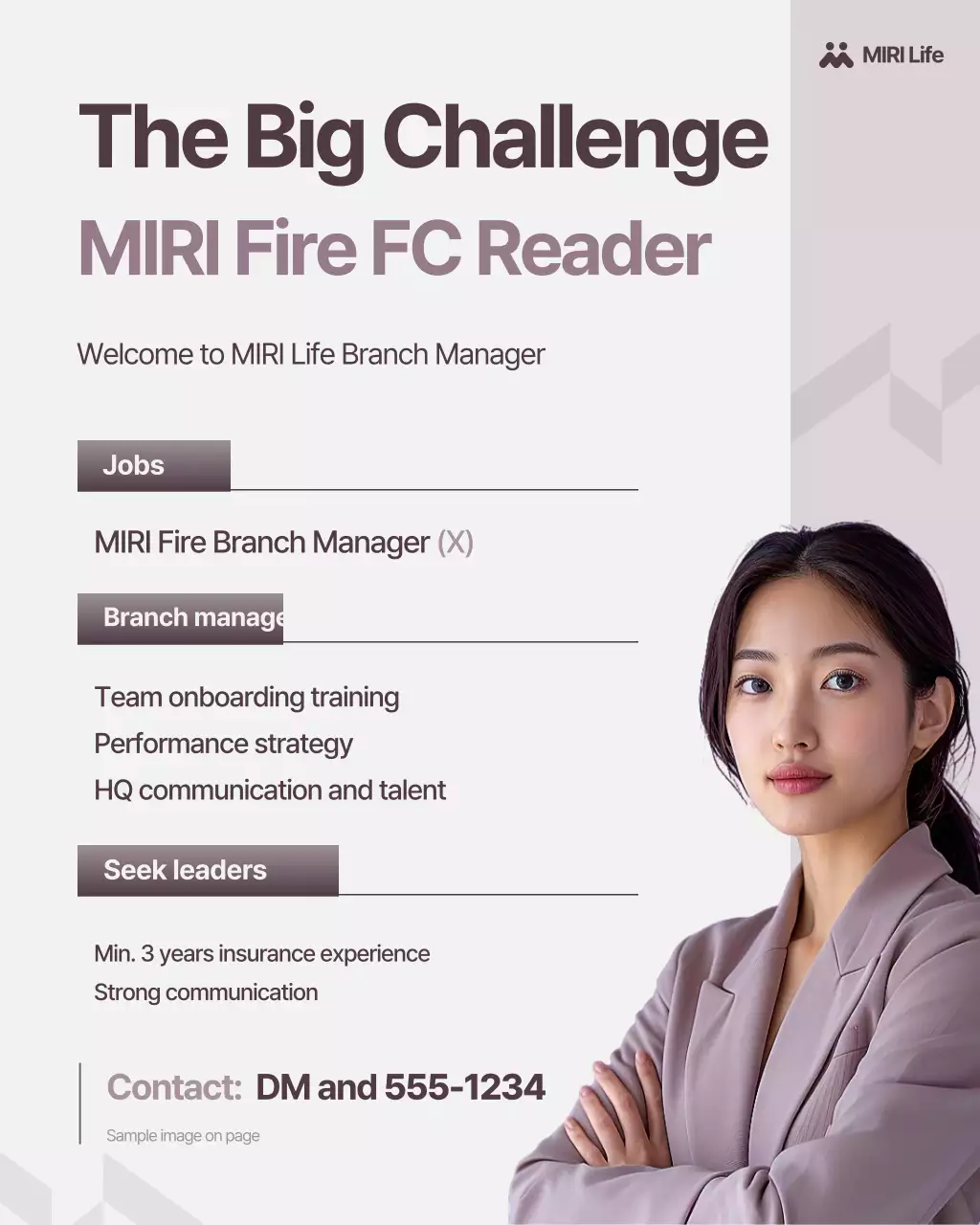 Modern Insurance Center Leader Recruitment Notice in Purple