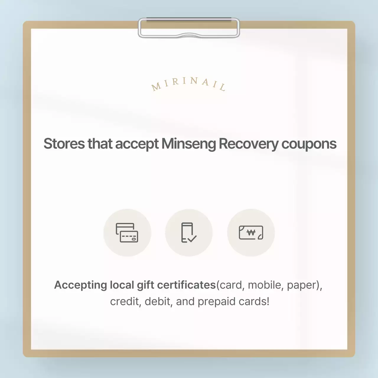 Informasi tentang ketersediaan kupon konsumsi Minseongheupyeo biru langit sederhana