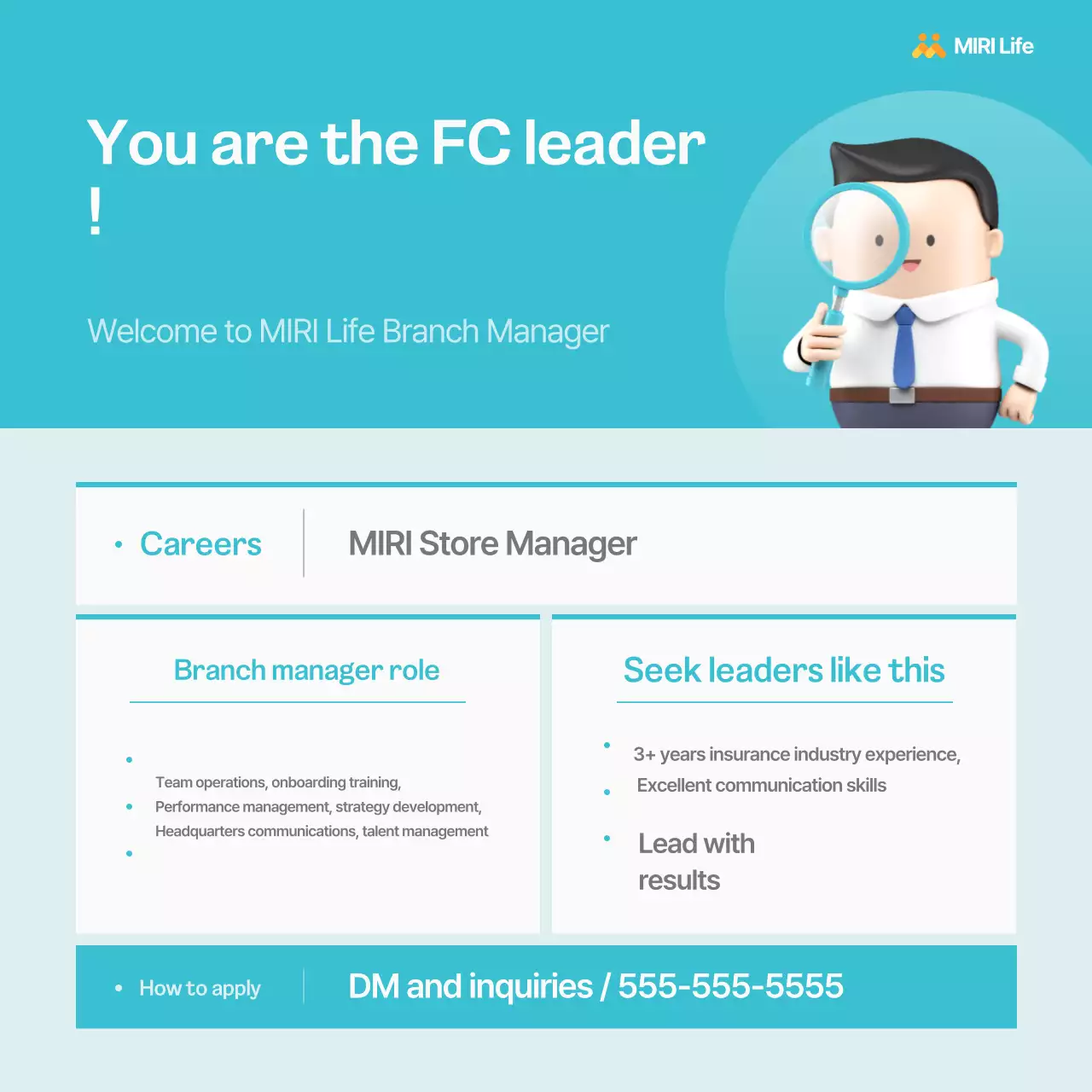 Simple Blue Insurance Center Leader Recruitment Notice