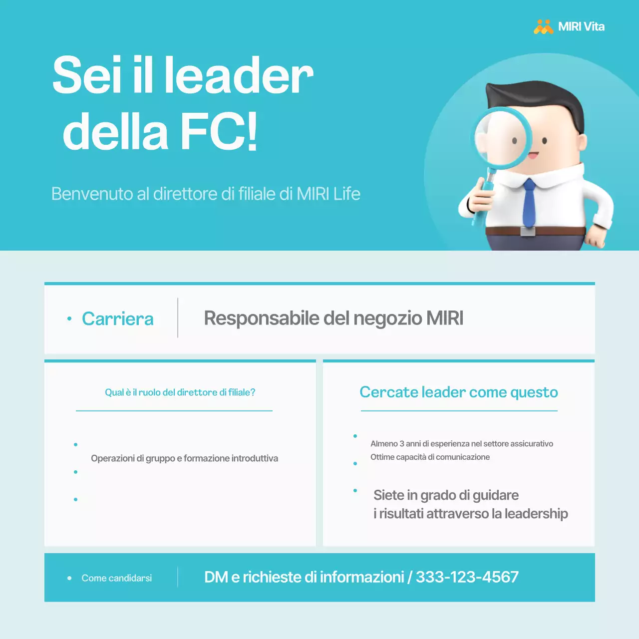 Avviso di reclutamento per il responsabile del Simple Blue Insurance Center