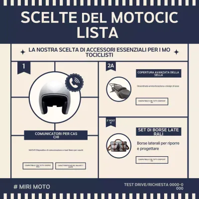 Vendita di accessori per moto retrò in blu e beige