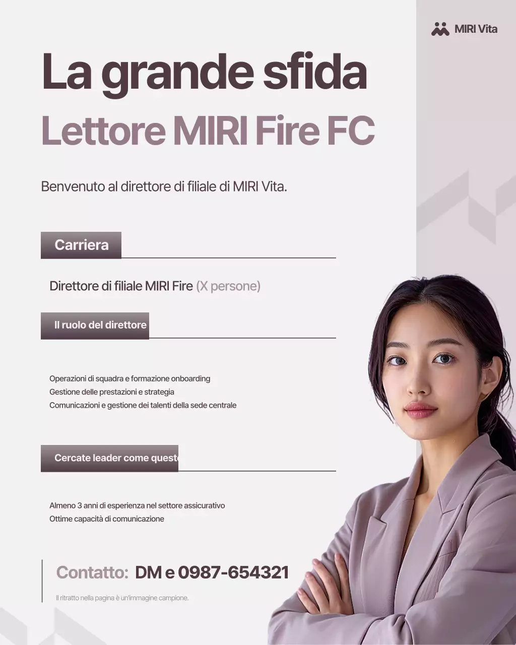 Avviso di reclutamento per il responsabile del Modern Insurance Center in viola