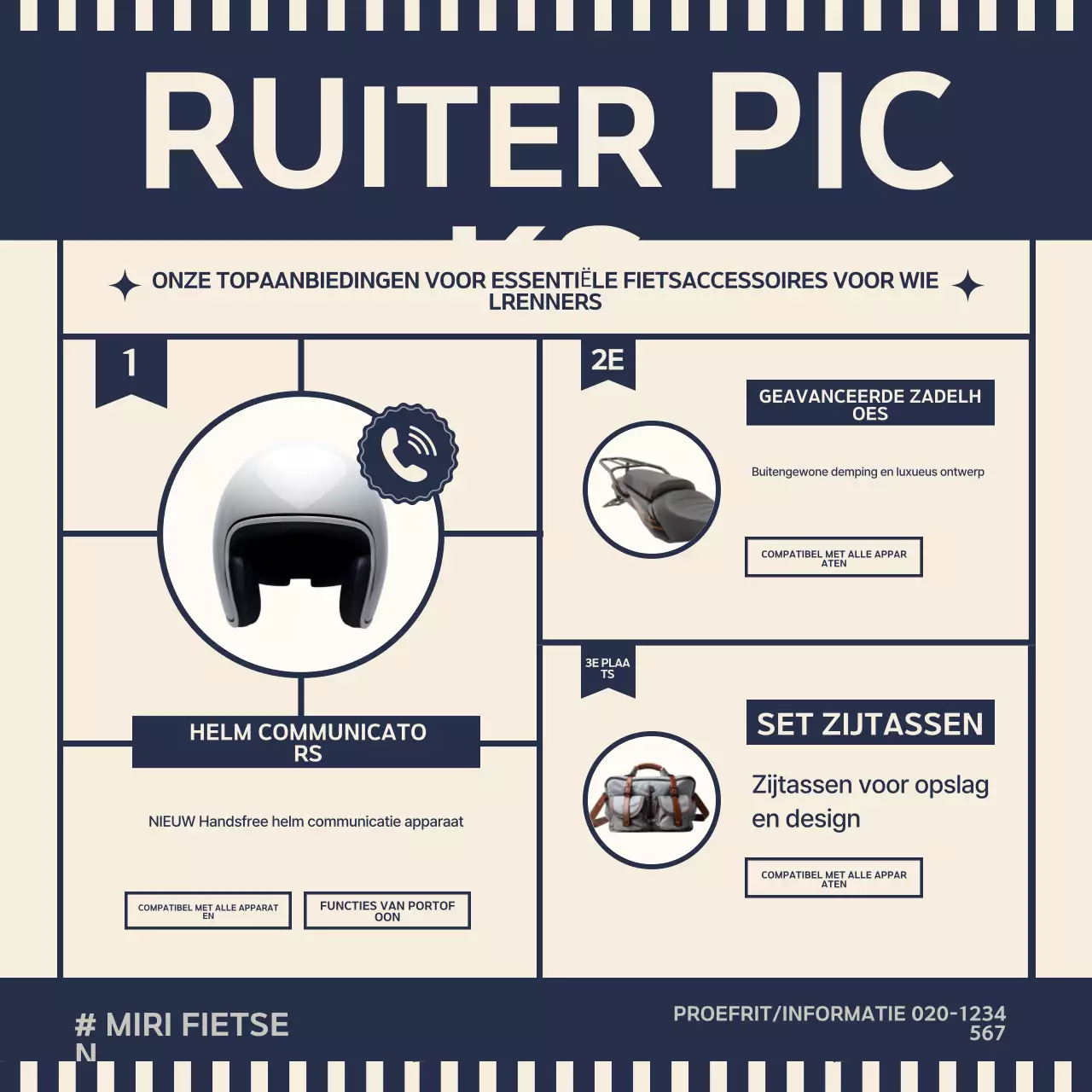 Retro motoraccessoires in de kleuren blauw en beige