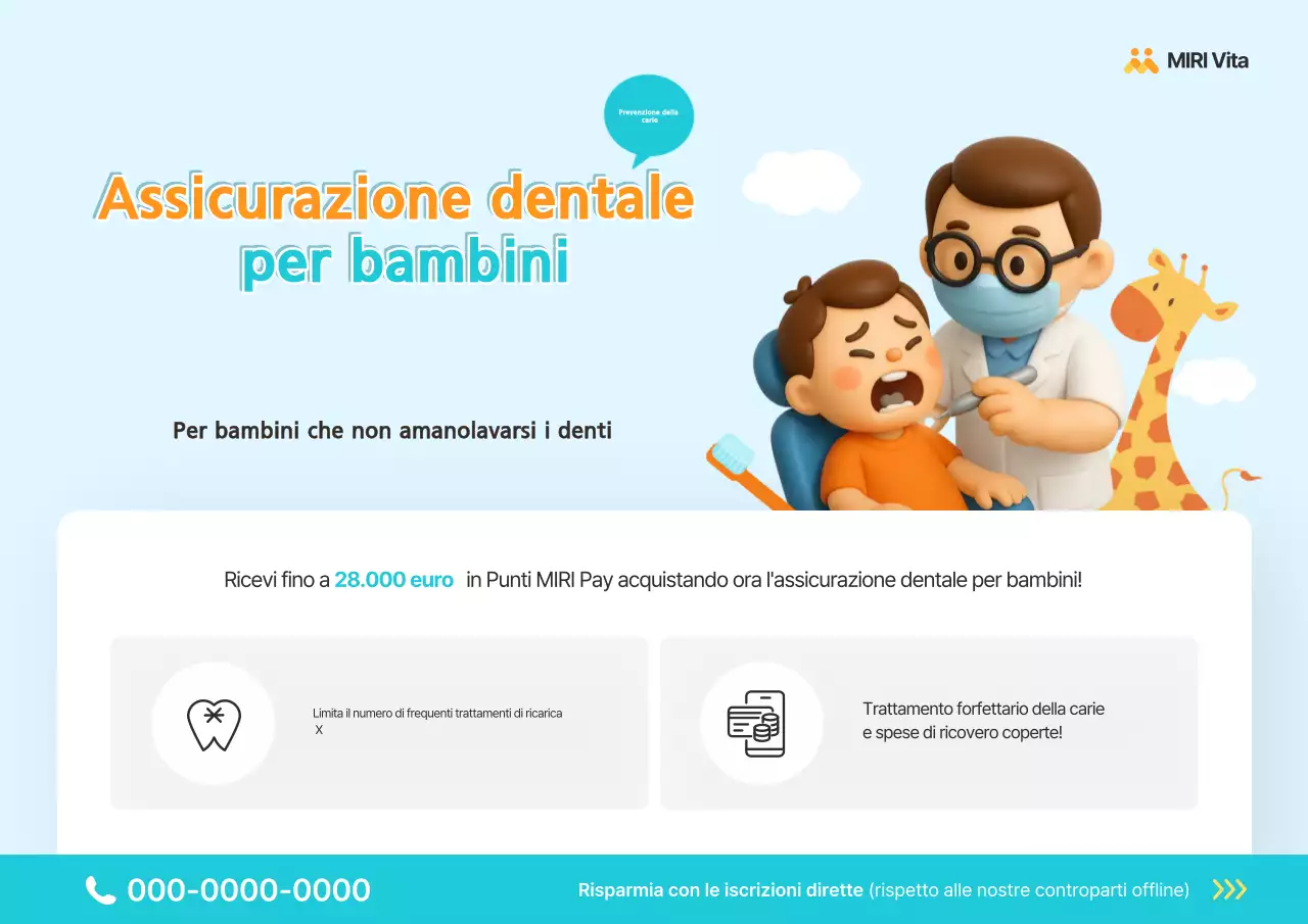 Simpatico annuncio pubblicitario di un'assicurazione dentale per bambini di colore blu