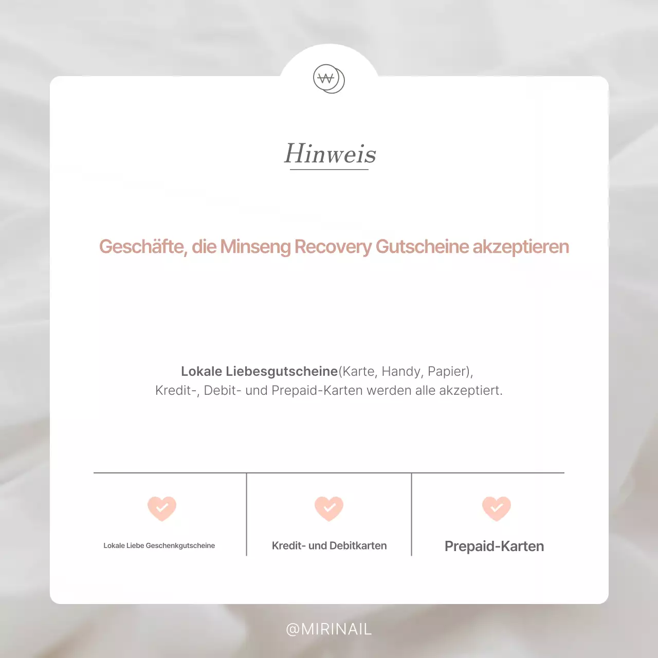 Anleitung zur Verwendung des einfachen weiß-rosa Minseongheiboksu-Verbrauchscoupons