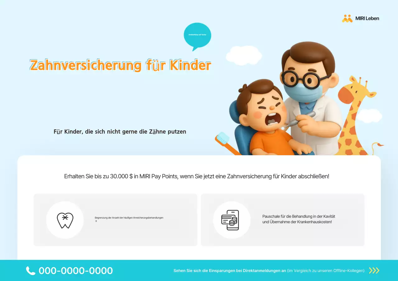 Niedliche blaue Zahnversicherungsanzeige für Kinder