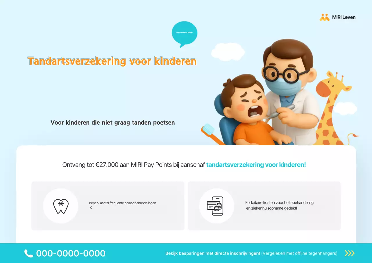 Schattige blauwe advertentie voor een tandartsverzekering voor kinderen