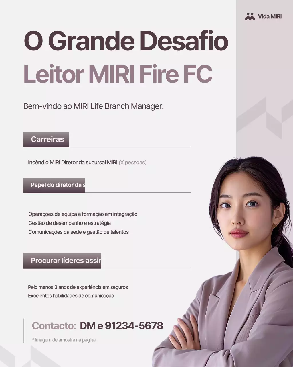 Aviso de recrutamento de líder do Centro de Seguros Modernos em roxo