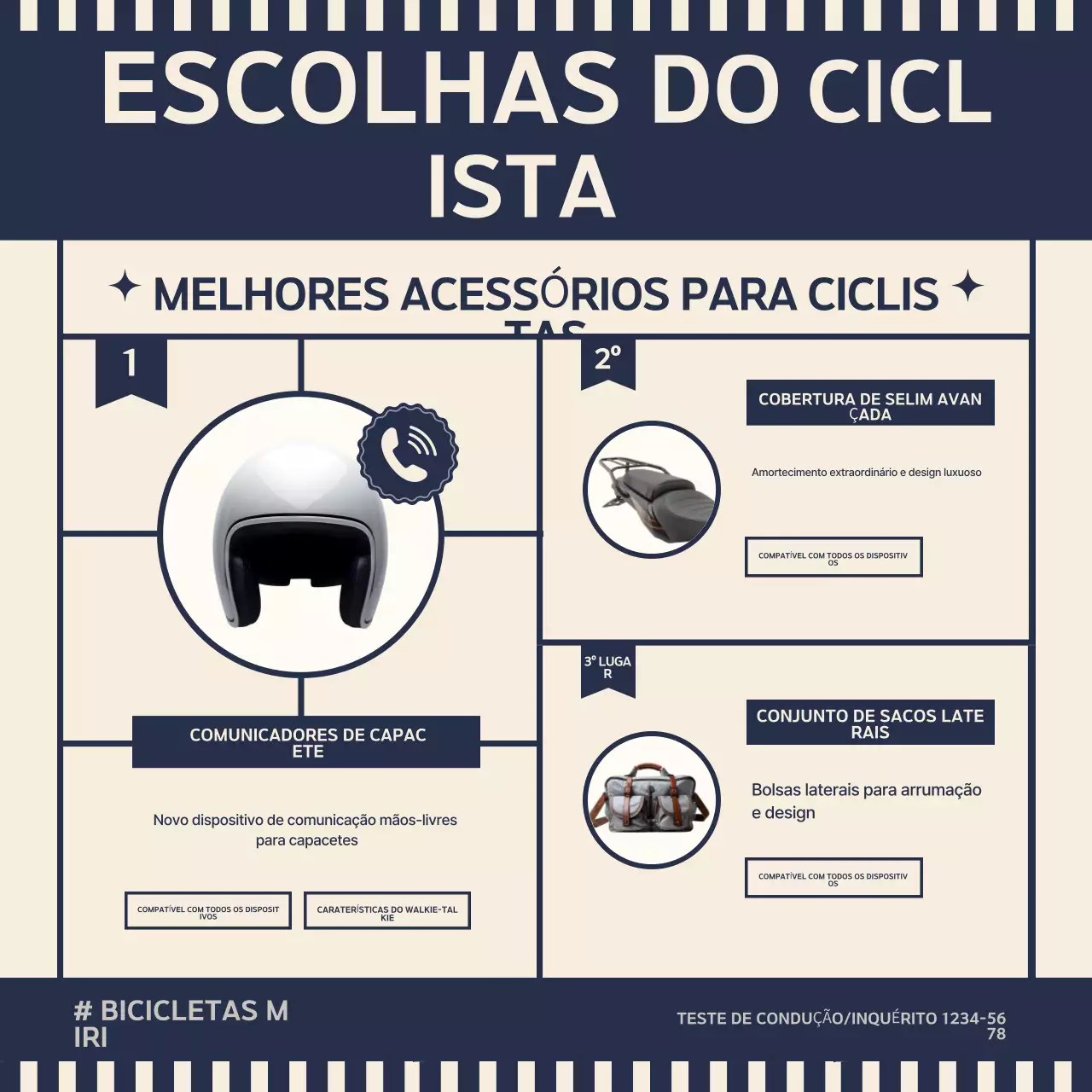 Promoção de acessórios retrô para motocicletas em azul e bege