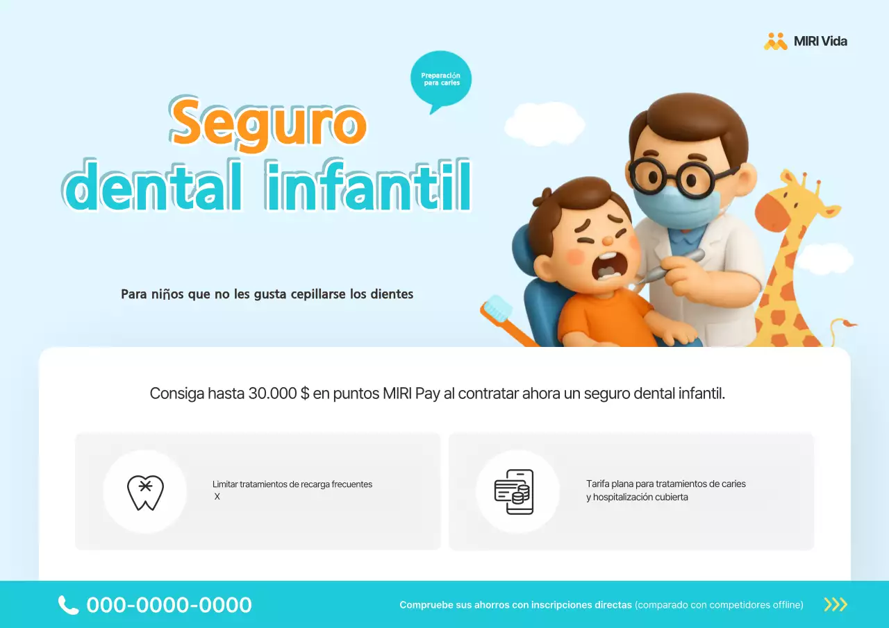 Bonito anuncio de seguro dental infantil azul