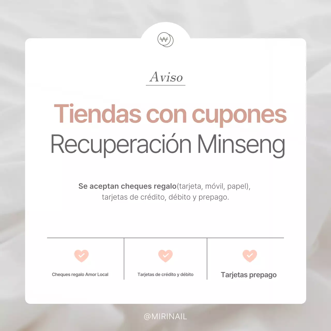 Instrucciones para utilizar el cupón de consumo sencillo de Minseongheiboksu blanco y rosa