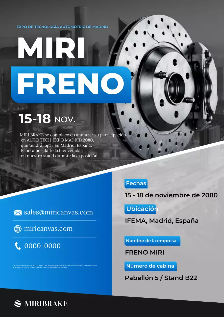 Promoción de la exposición de autopartes modernas azules