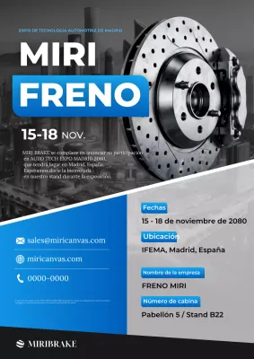 Promoción de la exposición de autopartes modernas azules