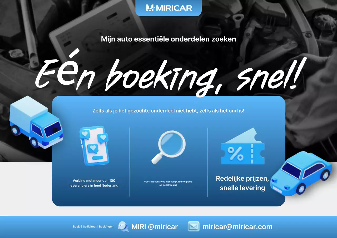 Advertentie voor blauwe moderne auto-onderdelen