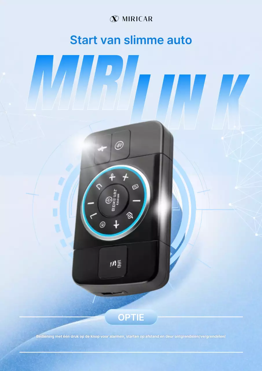 Reclame voor een moderne, slimme autoalarm in hemelsblauw