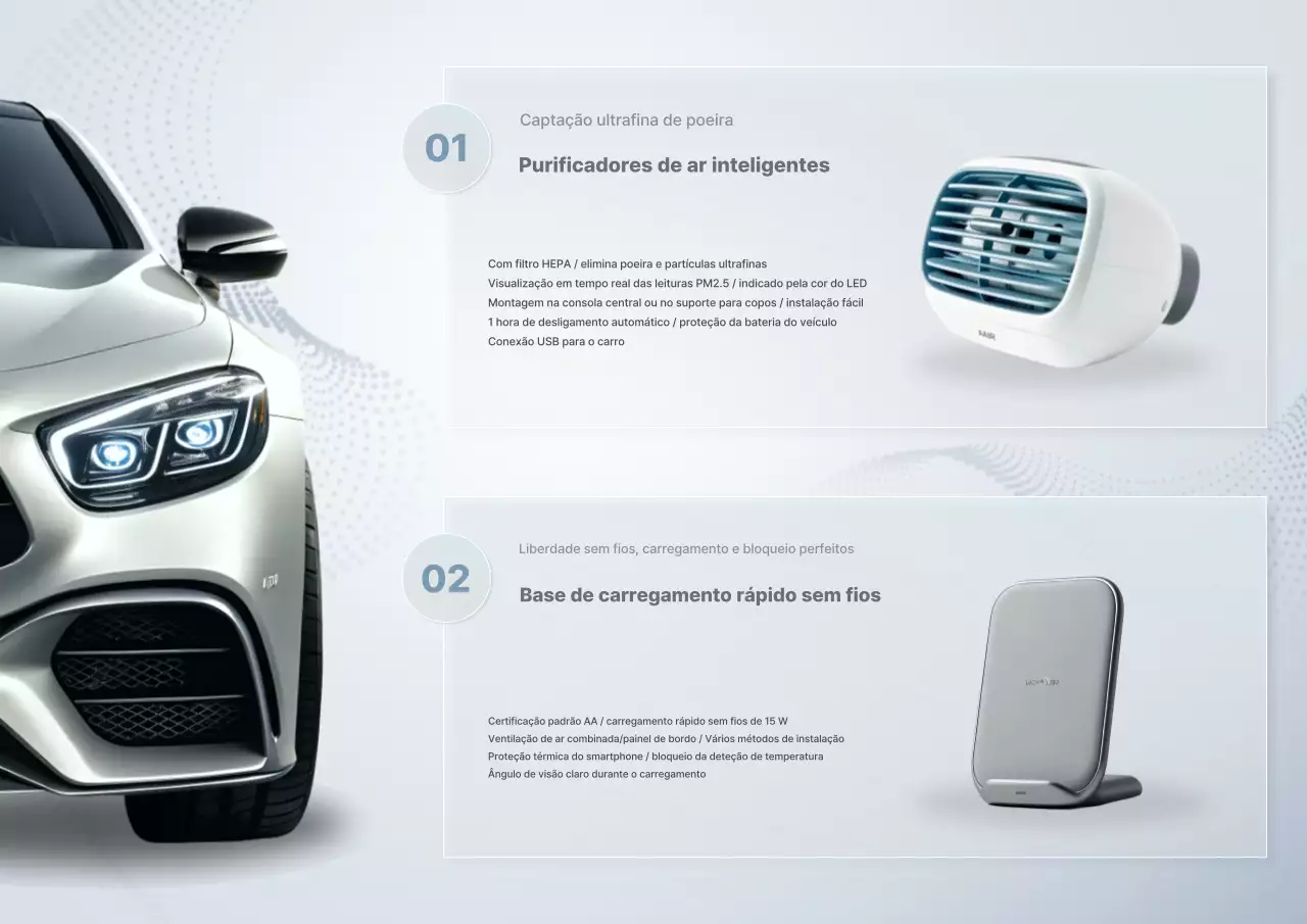 Anúncio de acessórios automotivos simples em cinza
