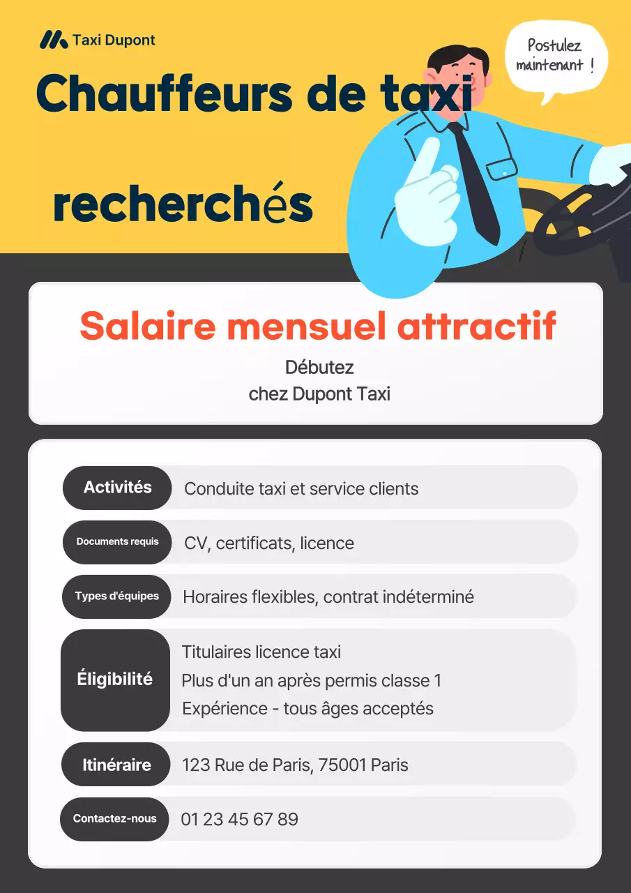 Recrutement simple de chauffeur de taxi jaune