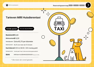 Gele eenvoudige huisdierentaxi-tariefgids