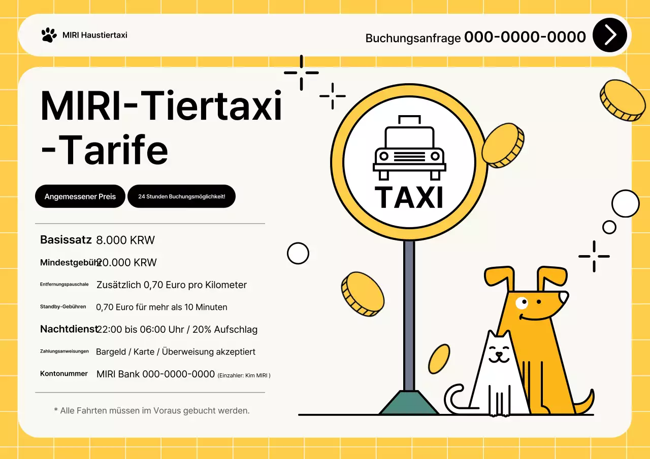 Yellow Simple Pet Taxi-Tarifführer