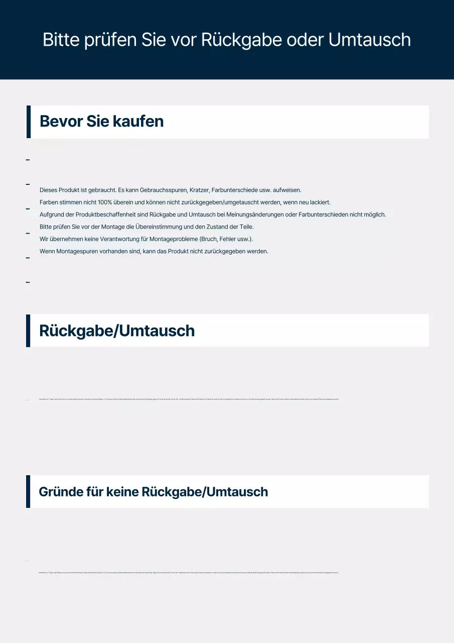 Leitfaden zur Rückgaberichtlinie für den Autoteileaustausch von Blue Clean