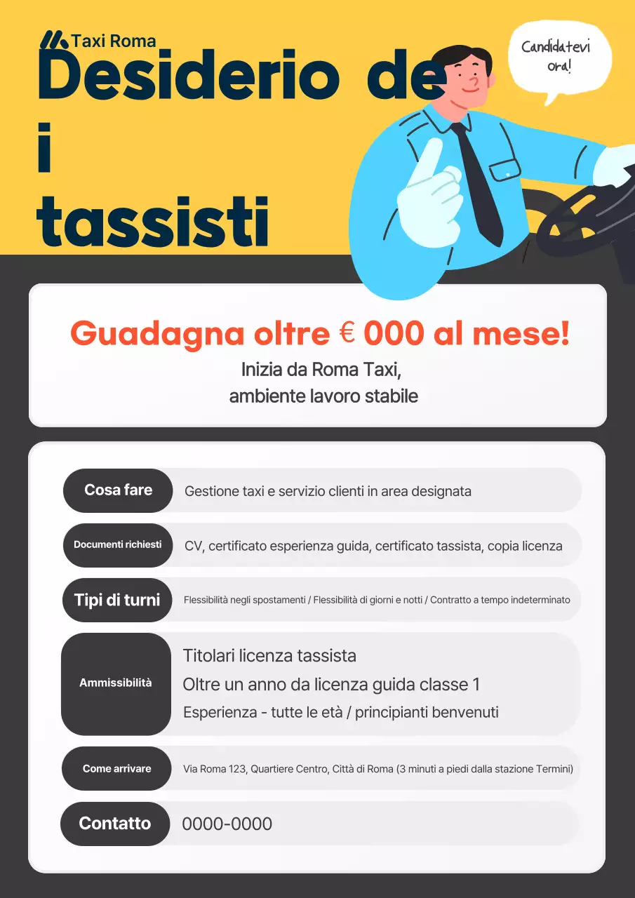 Reclutamento semplice per tassisti gialli
