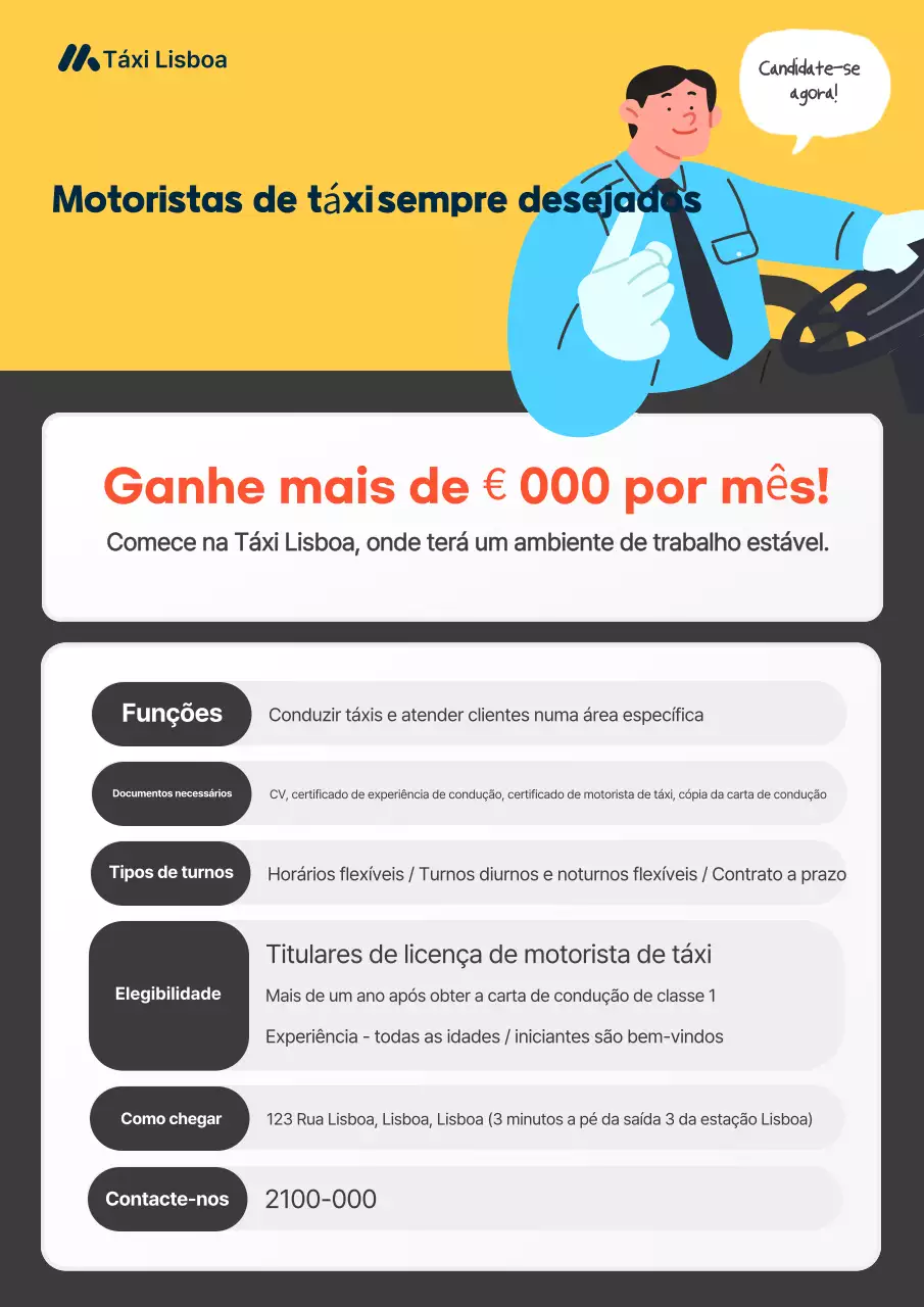 Motorista de Táxi Amarelo Recrutamento Simples Recrutamento