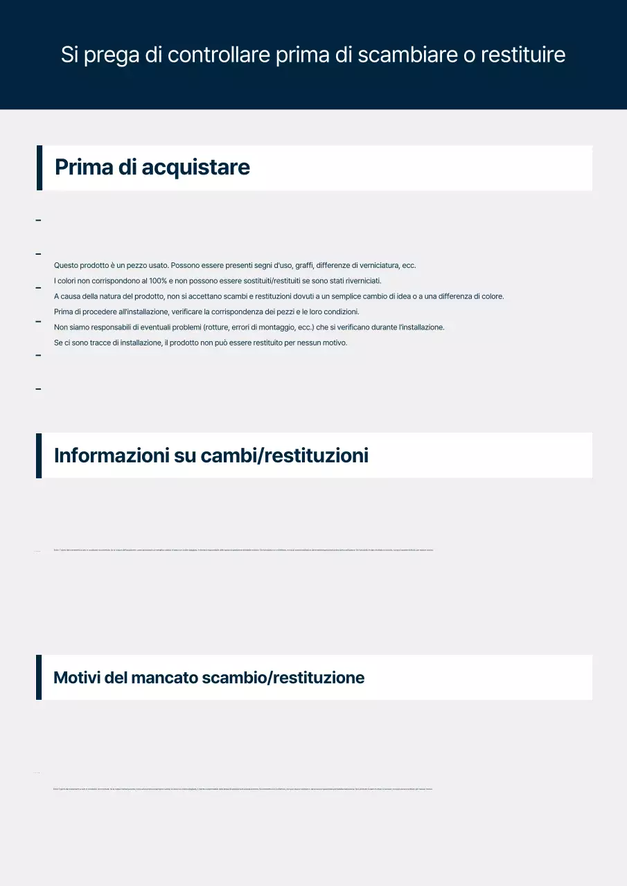 Guida alla politica di reso per il cambio di ricambi auto Blue Clean