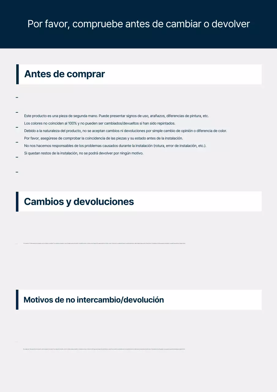 Guía de política de devolución y cambio de piezas de automóvil Blue Clean