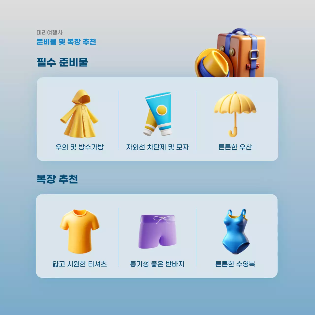 파랑과 흰색의 모던한 여행지 날씨 안내서