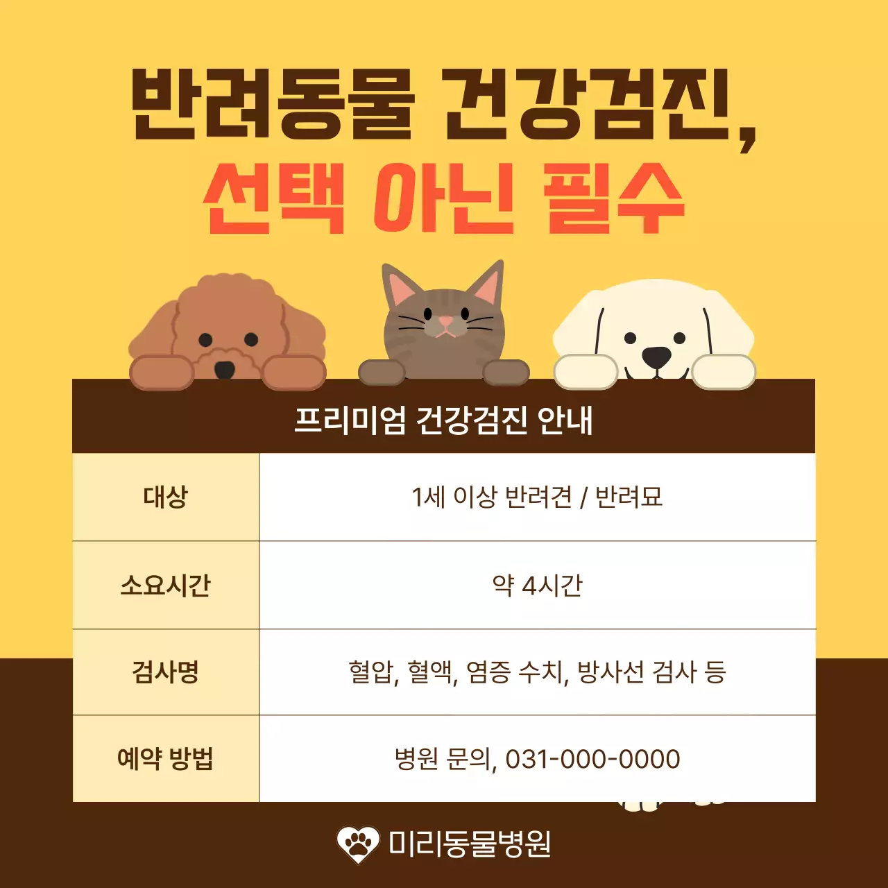 노랑과 주황색의 아기자기한 반려동물 건강 관리 안내서