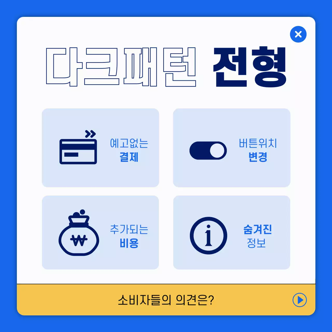 파랑과 노랑의 단순한 다크패턴 정보 설명