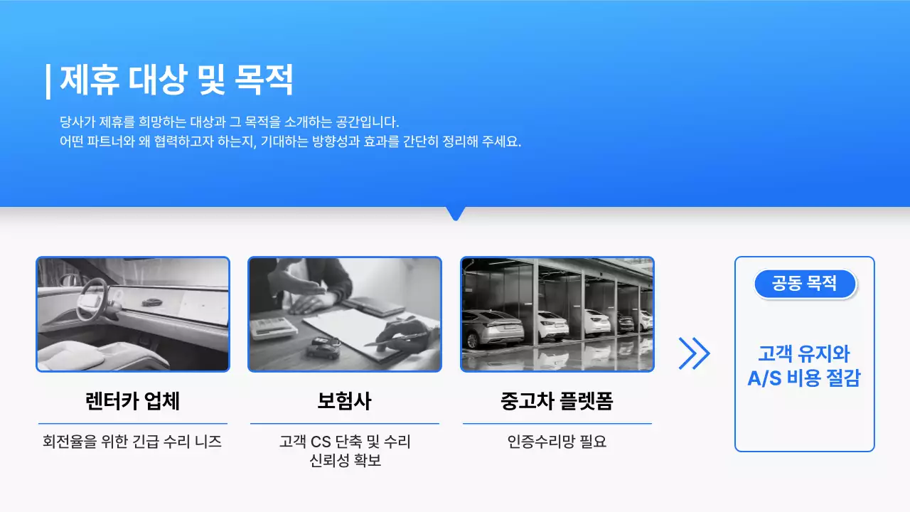 파랑의 모던한 자동차 수리업 사업 제휴 제안서