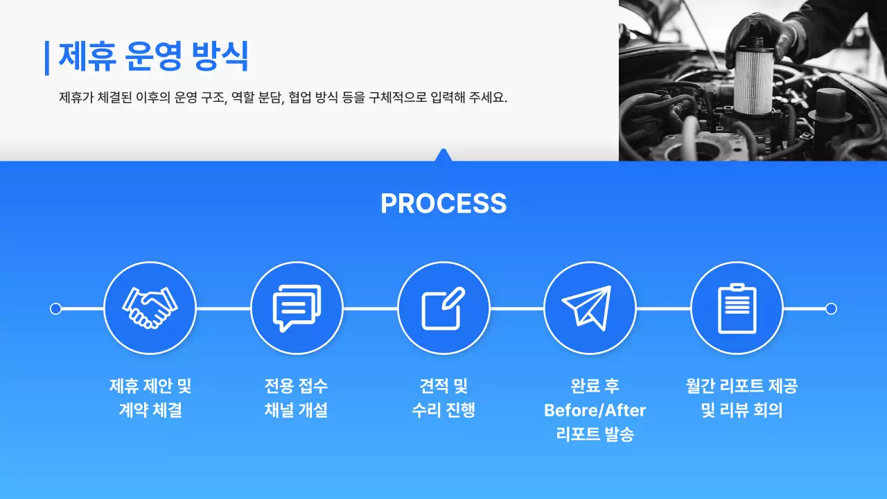 파랑의 모던한 자동차 수리업 사업 제휴 제안서