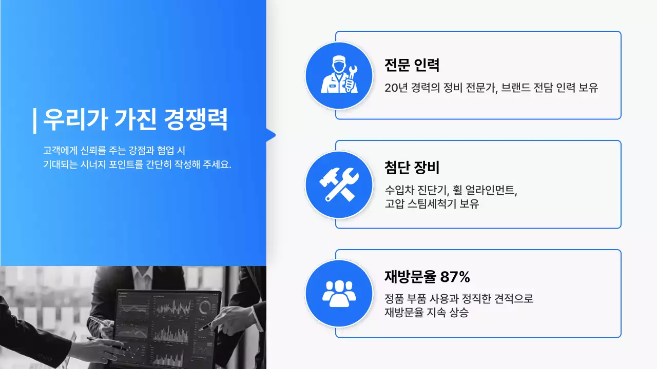 파랑의 모던한 자동차 수리업 사업 제휴 제안서