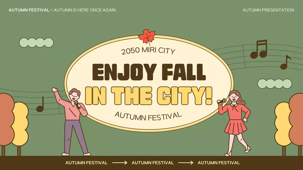 노란색과 카키색의 자연적인 가을 축제 홍보