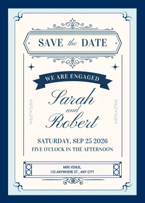 Navy Classic Engagement Announcement Invitation