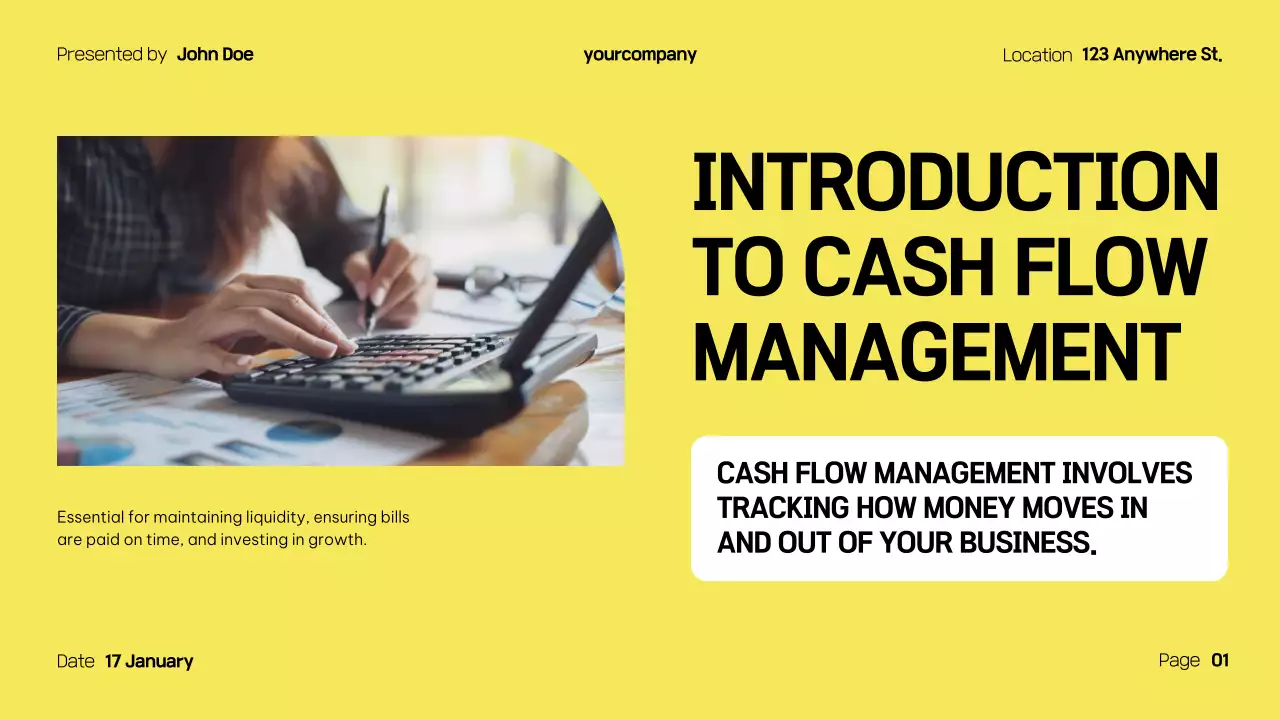 Bài thuyết trình hướng dẫn dòng tiền chuyên nghiệp màu vàng