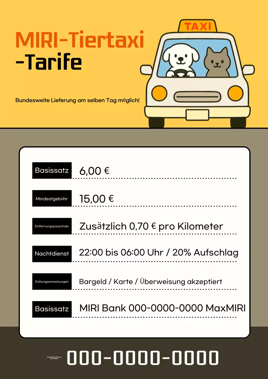 Orange Simple Taxi-Tarifführer