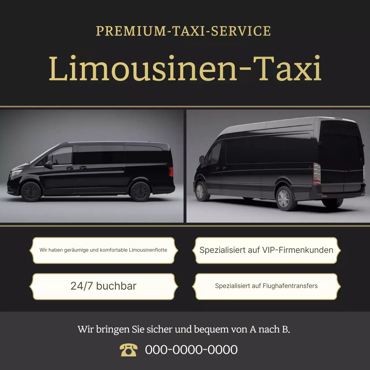 Schwarze, einfache Taxi-Service-Werbung