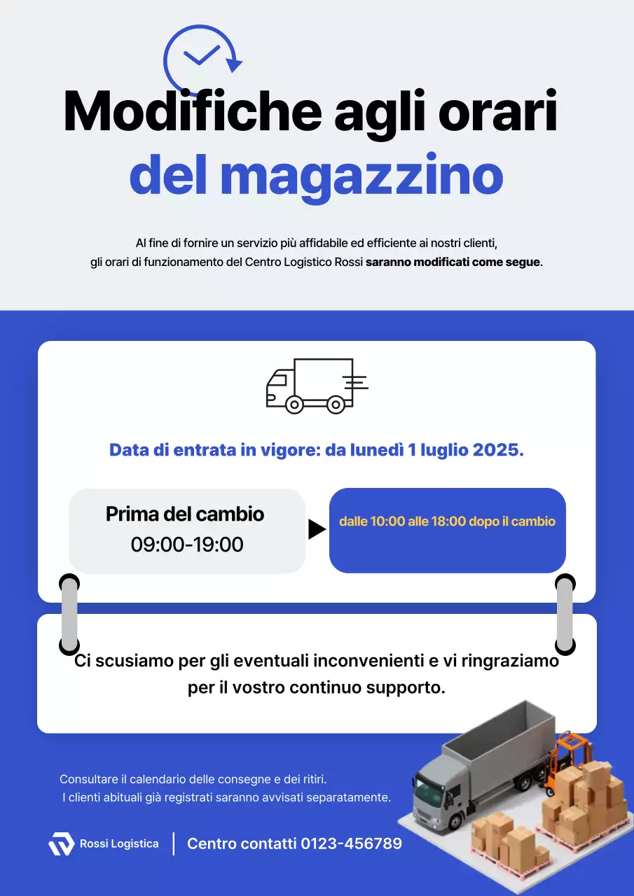 Avviso del centro logistico Blue Clean