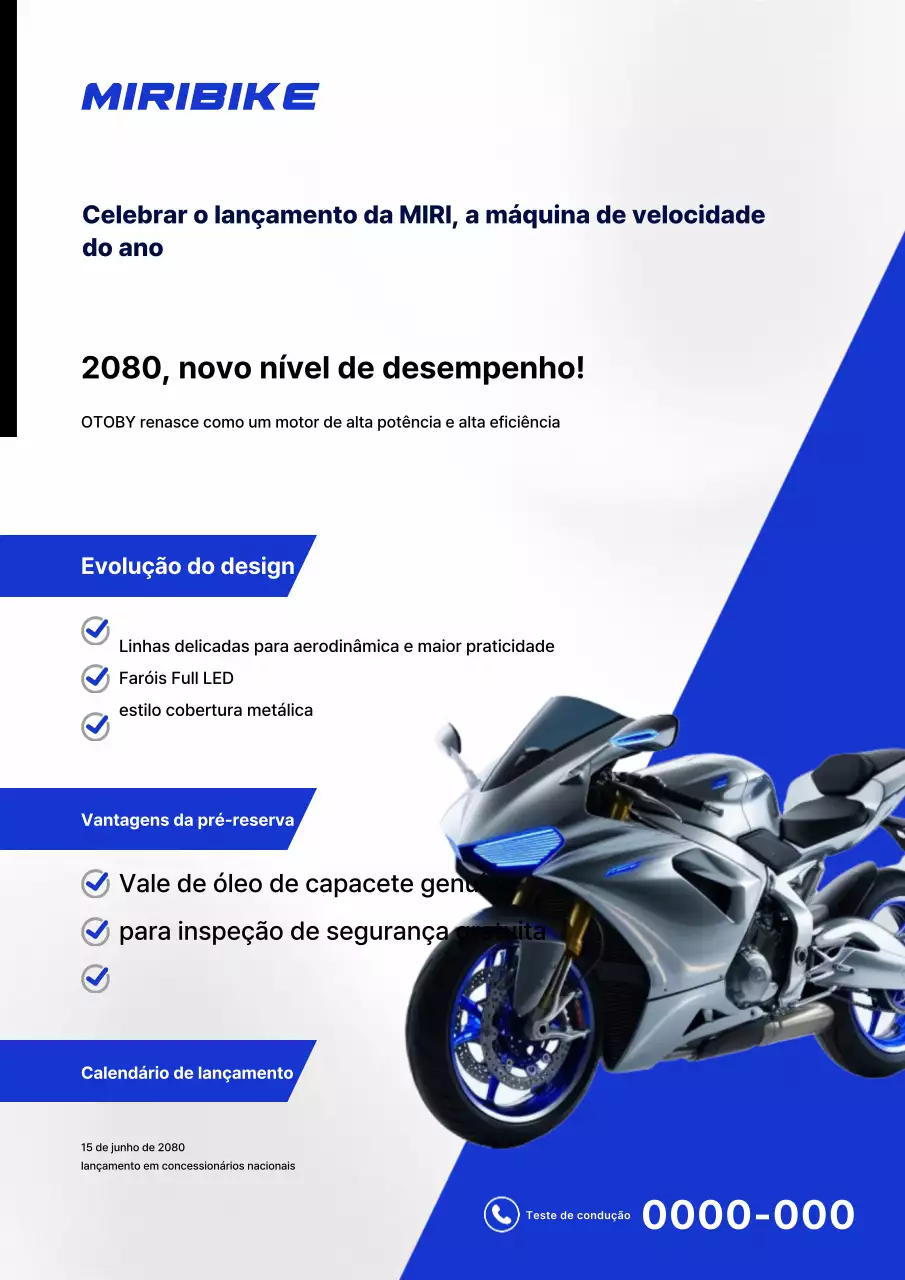 Anúncio de lançamento da motocicleta Blue Modern