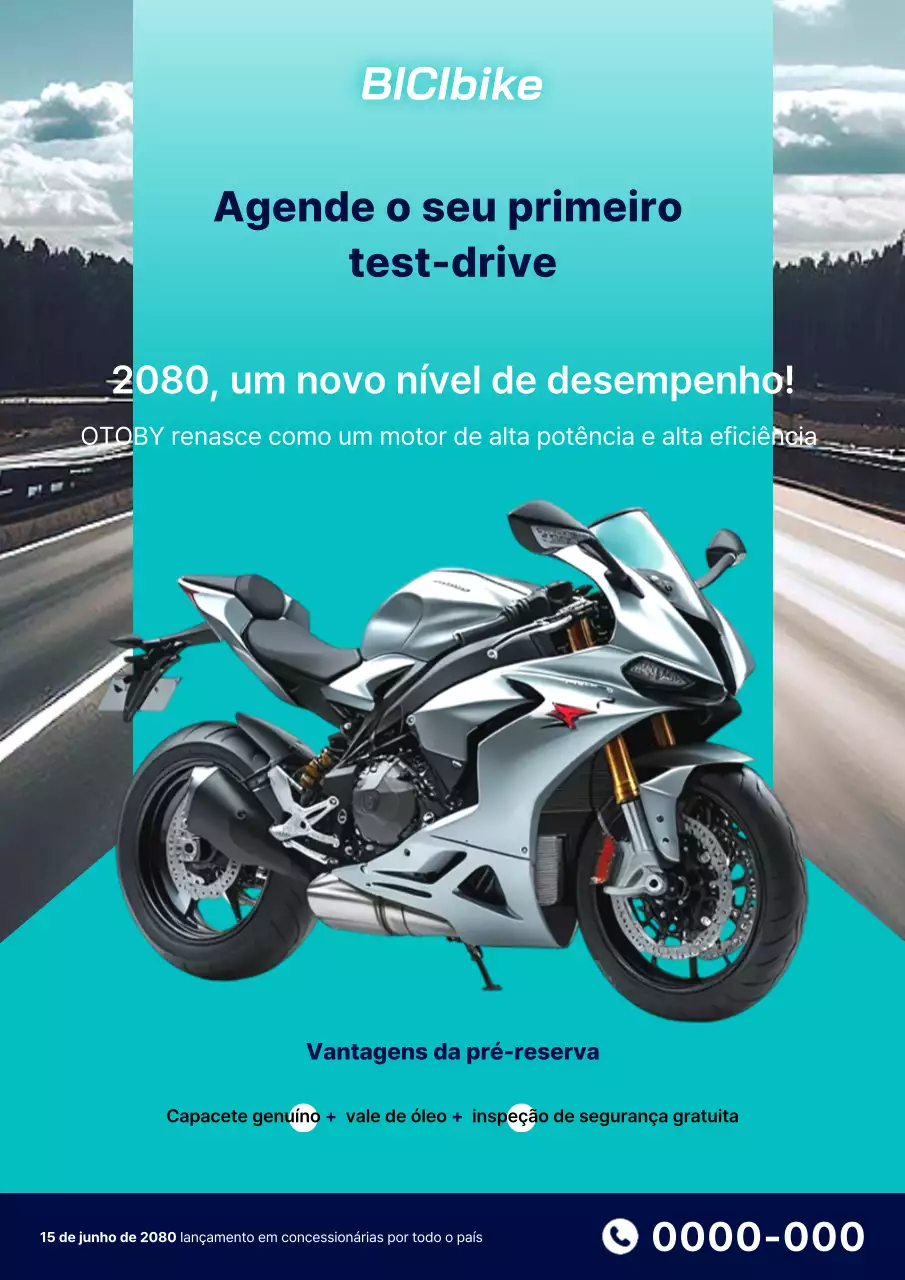 Promoção de motocicleta moderna azul-celeste