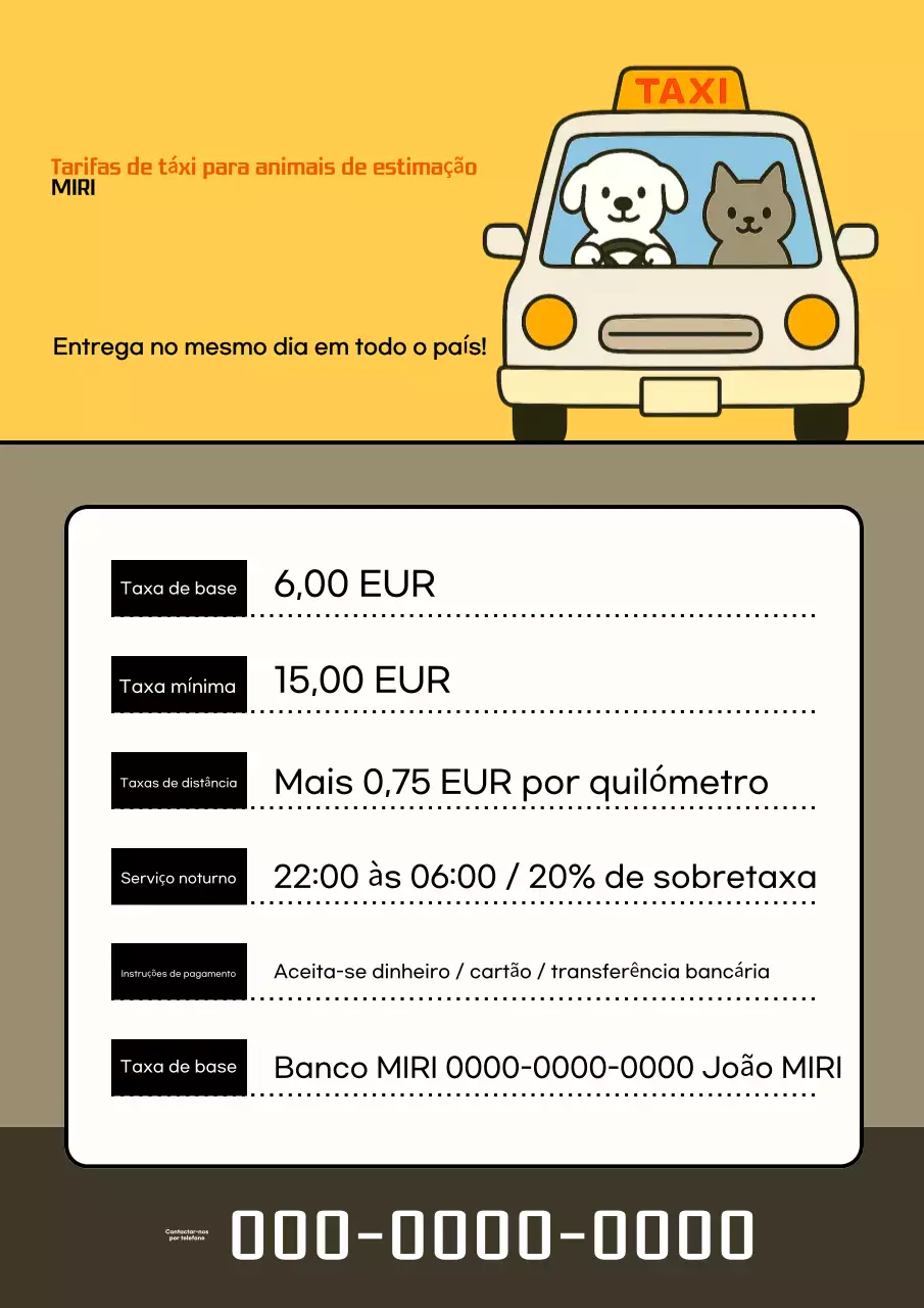 Guia de Tarifas de Táxi Simples da Orange