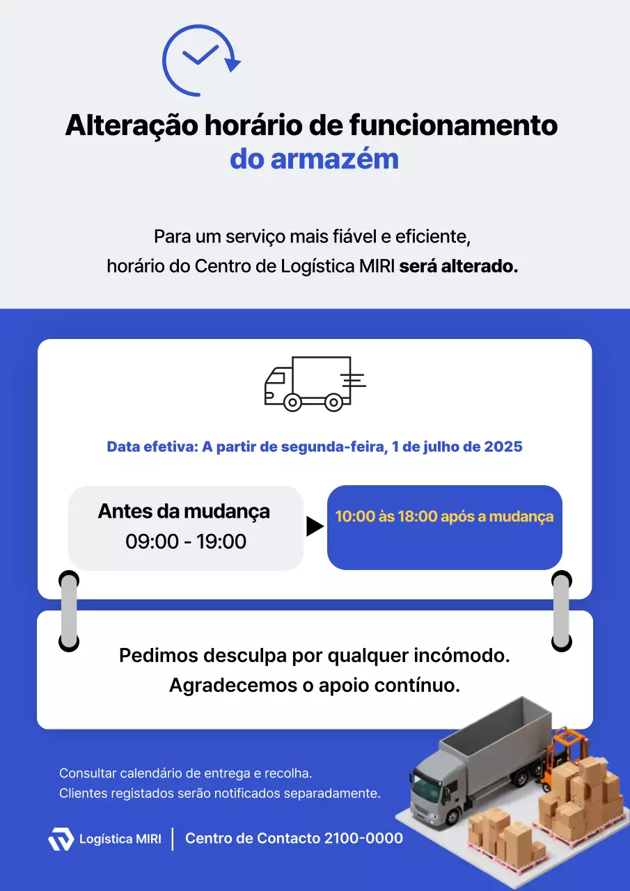 Aviso do Centro Logístico Blue Clean