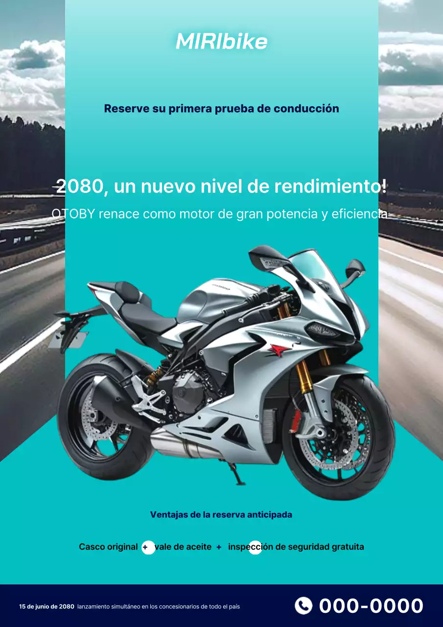 Promoción de motocicleta moderna azul cielo